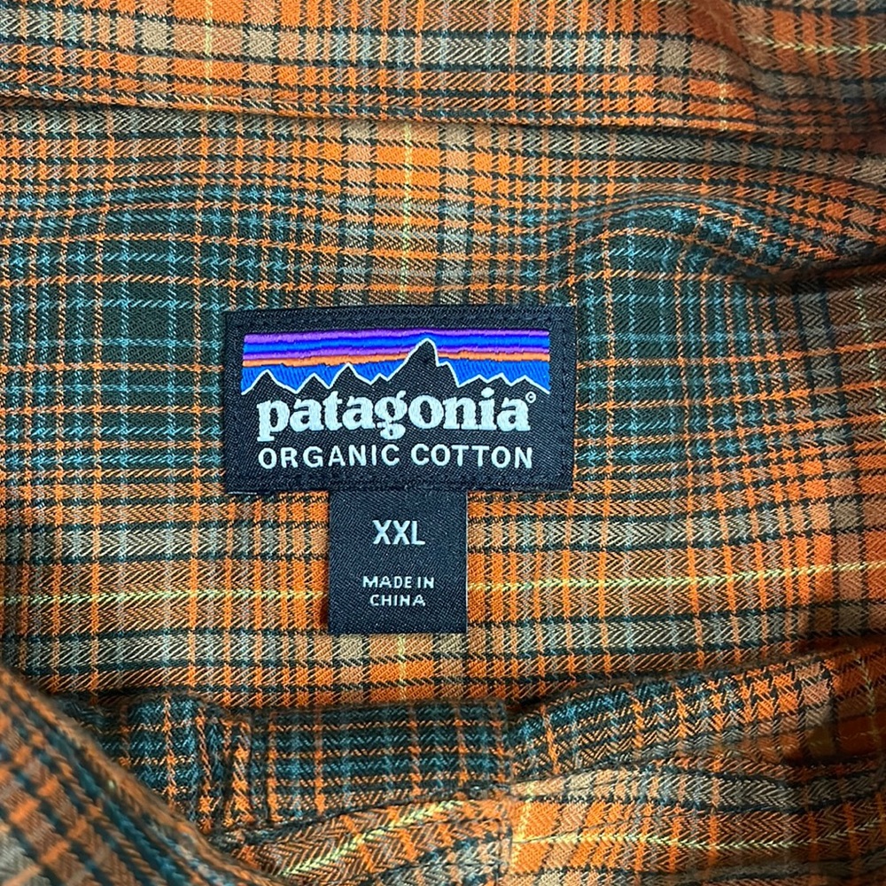 Patagonia Orange and Black Plaid Button-Down Shirt - Picture 2 of 5